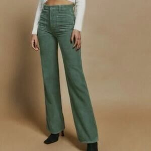 Alyssa Cotton-Corduroy Wide-Leg Pants Jeans Green Size 23 100% Organic Cotton
